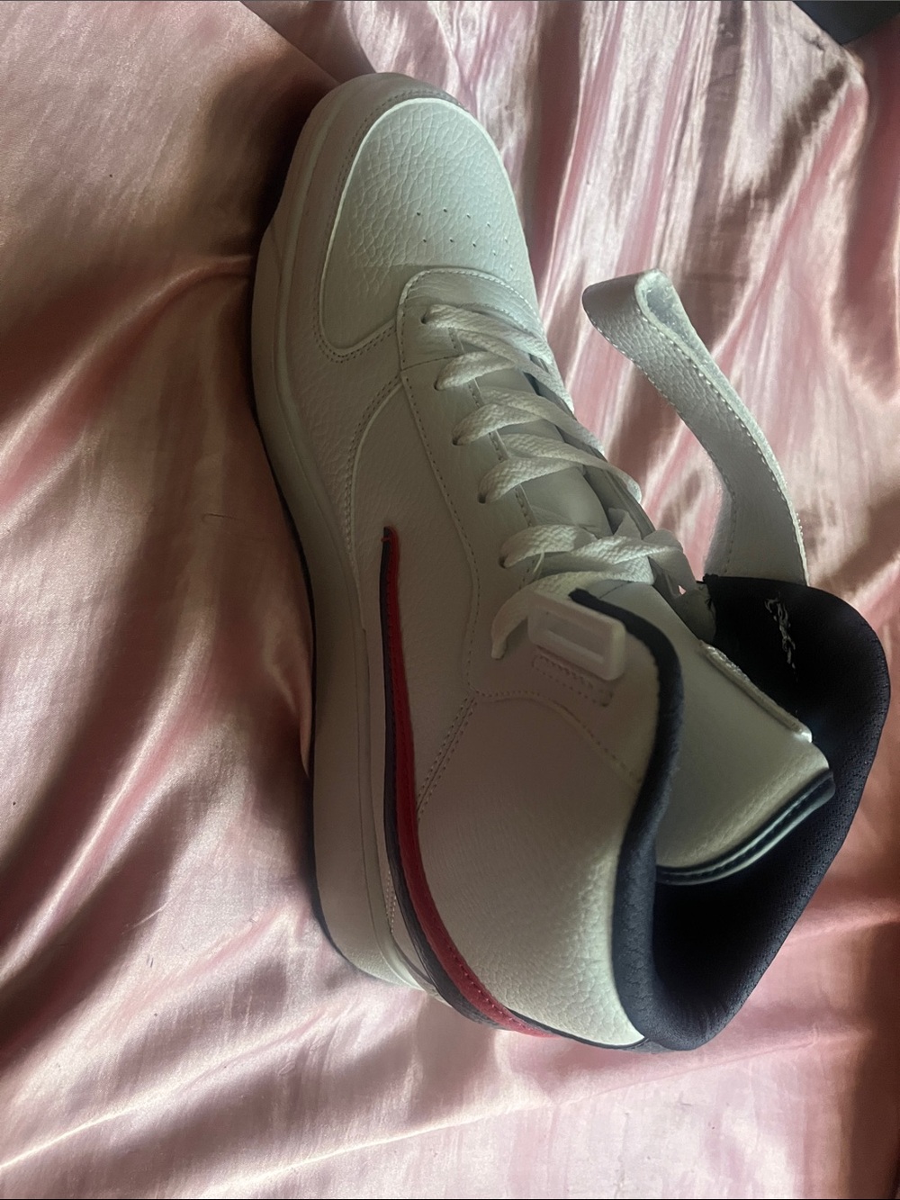 Fila White High-Top Sneakers with Red Stripe